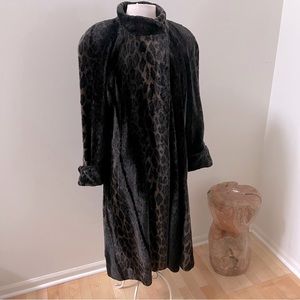 80s Vintage Black Leopard Faux Fur FREE Size Swing Coat Avante Garde Statement